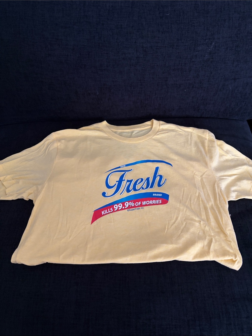 Fresh Graphic Tee in Light Yellow with Blue & Red Print